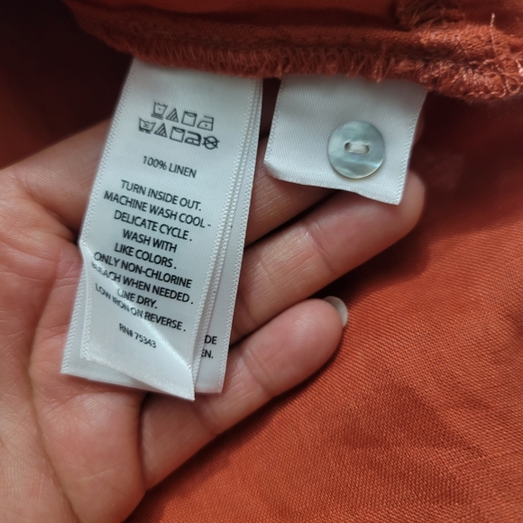 Tahari  Roll-Tab Sleeve Button Down Tunic Top Women’s Size 3X 100%Linen Orange - Picture 14 of 16